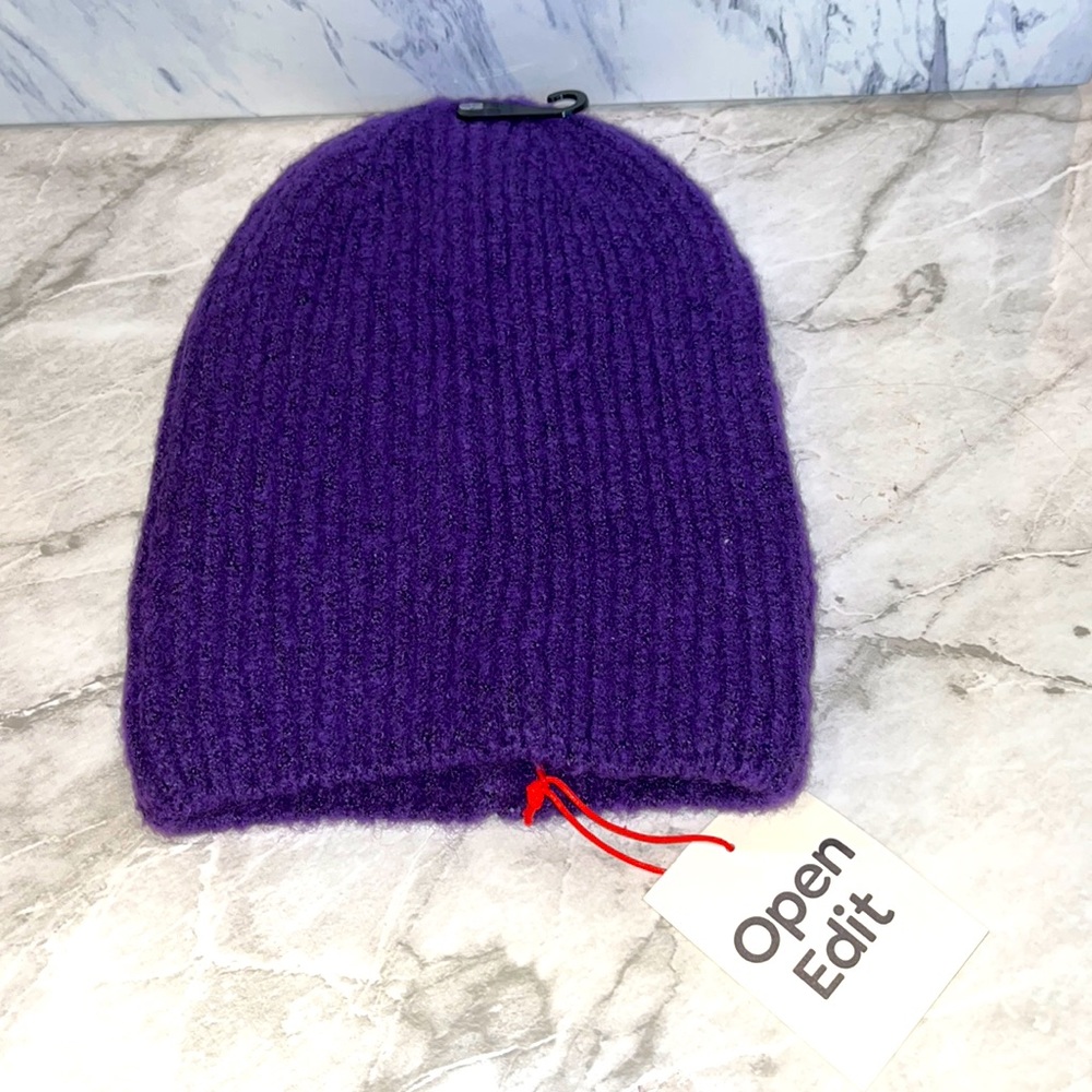 NWT Open edit purple ribbed knit beanie hat